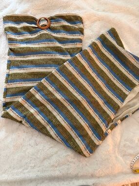 Lulu's Blue, Cream, and Olive Striped Two-Piece Set